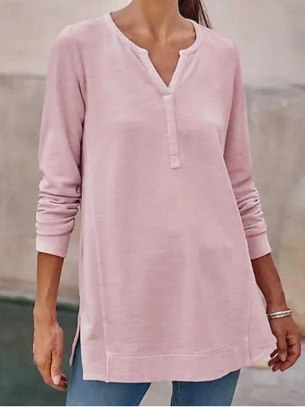 J. Jill pink organic cotton woven henley tunic top